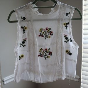 White Flower Embroidered Crop Top
